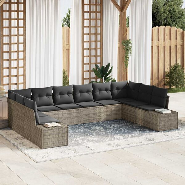 vidaXL Gartensofa-set mit Kissen 10 pcs Grau Polyrattan