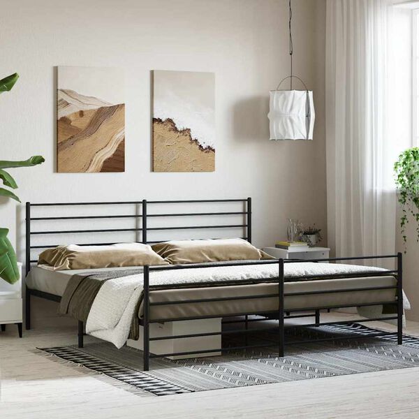 vidaXL Metallbett ohne Matratze mit Fu&szlig;teil Schwarz 180x200 cm