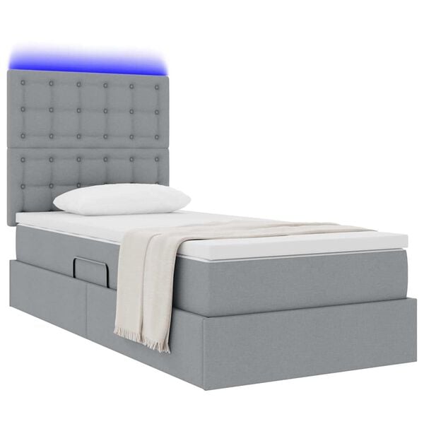 vidaXL Bett mit Stauraum und LED Hellgrau 90 x 200 cm Polyester