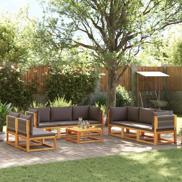 vidaXL 9-tlg. Gartensofa-Set mit Kissen Holz Akazie & Seil