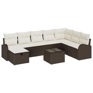 vidaXL Sofa Set mit Kissen 9 pcs Braun und Creme Poly-Rattan