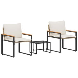 vidaXL M&ouml;belsets mit Kissen 3 pcs Beige und Cremewei&szlig; Rattan