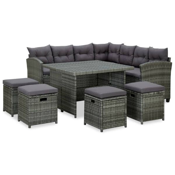 vidaXL 6-tlg. Garten-Lounge-Set mit Auflagen Poly Rattan Grau