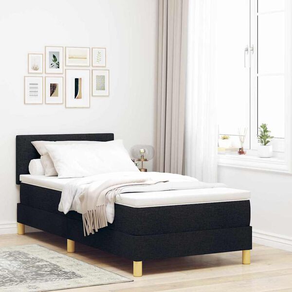 vidaXL Boxspringbett mit Kissen mit Kopfteil Schwarz 90 x 200 cm Stoff
