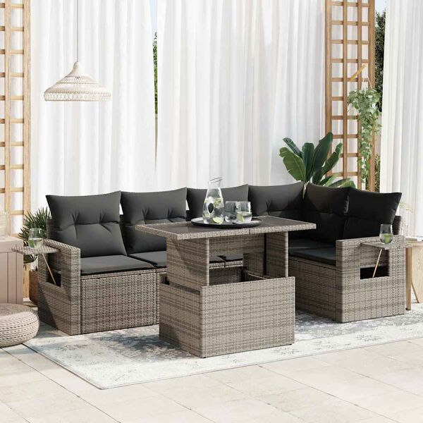 vidaXL 6-tlg. Garten-Sofagarnitur mit Kissen Grau Poly Rattan