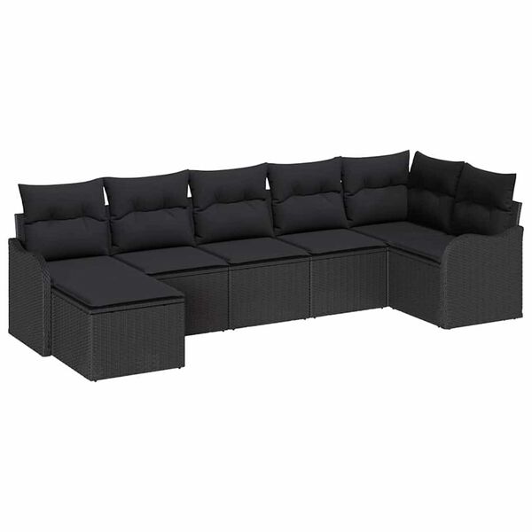 vidaXL Garten-Sofa-Set mit Kissen 7 pcs Schwarz Poly Rattan