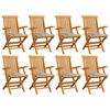vidaXL Gartenst&uuml;hle Graue Karomuster-Kissen 8 Stk. Massivholz Teak