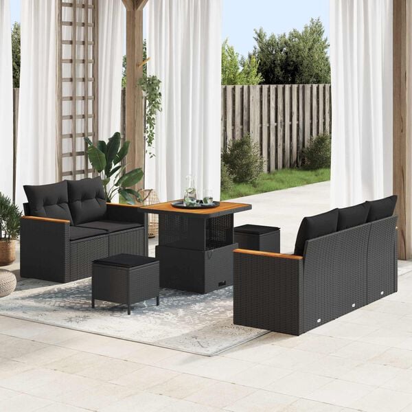 vidaXL Gartensofa-set 8 pcs Schwarz Poly-Rattan