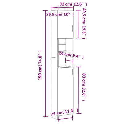 vidaXL Badezimmerschrank Weiß 32×25,5×190 cm Holzwerkstoff