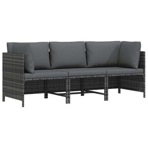 vidaXL 3-Sitzer-Gartensofa mit Kissen Grau Poly Rattan