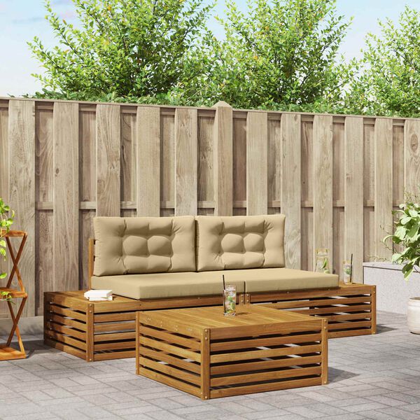 vidaXL Outdoor-Sofagarnitur mit Kissen 3 St&uuml;ck Natur und Beige