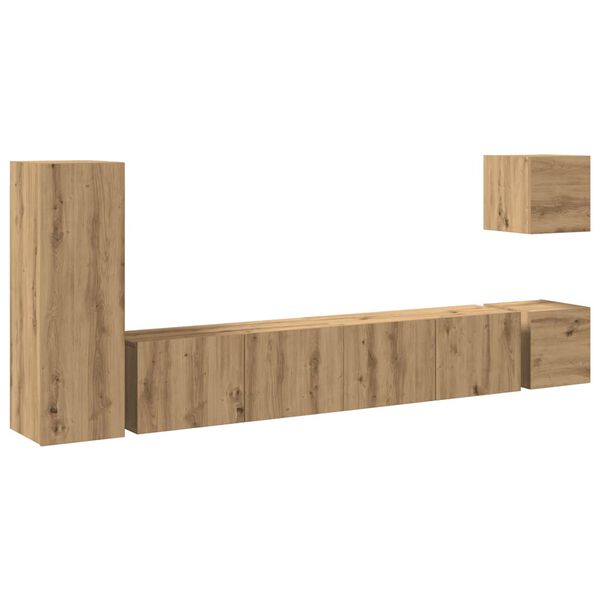 vidaXL 5-tlg. TV-Schrank-Set Wandmontage Artisan-Eiche Holzwerkstoff