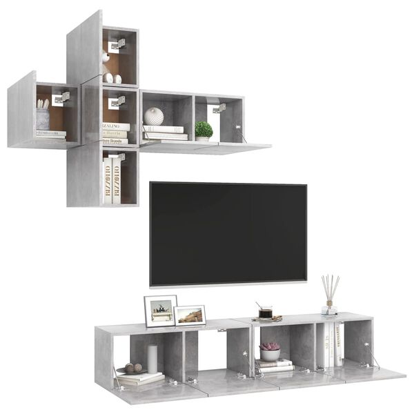 vidaXL 7-tlg. TV-Schrank-Set Betongrau Holzwerkstoff