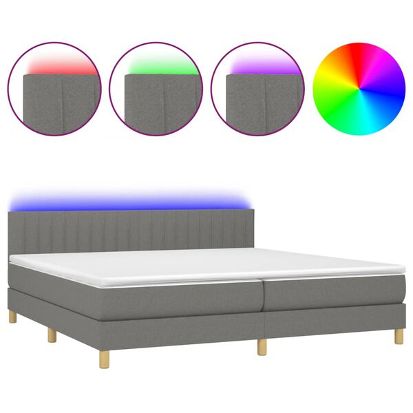 vidaXL Boxspringbett mit Matratze & LED Dunkelgrau 200x200 cm Stoff