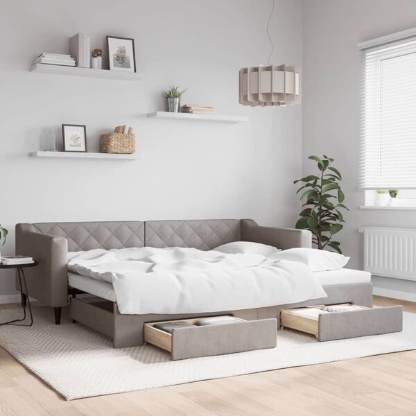 vidaXL Tagesbett Ausziehbar mit Schubladen Taupe 90x200 cm Stoff