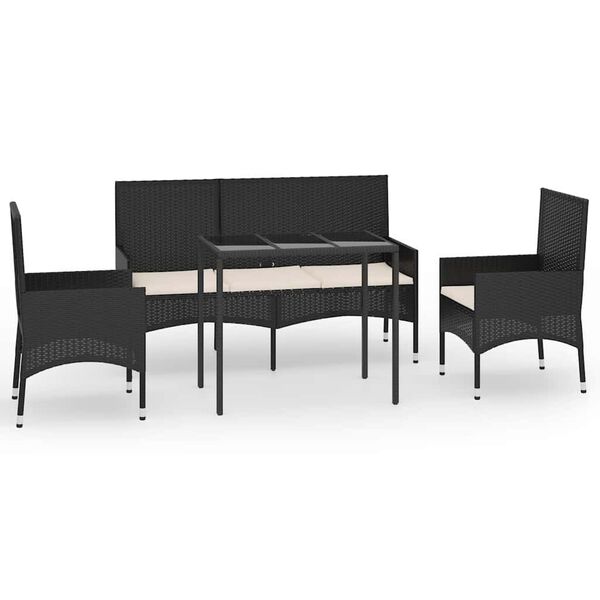 vidaXL 4-tlg. Garten-Lounge-Set mit Kissen Schwarz Poly Rattan