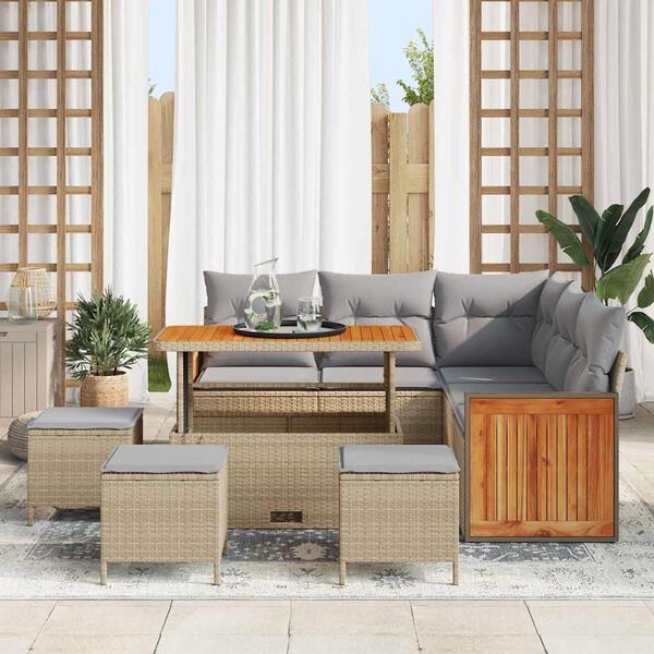 vidaXL Gartensofa-set mit Kissen 9 pcs Beige und Hellgrau Poly-Rattan