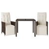 vidaXL 3-tlg. Garten-Bistro-Set mit Kissen Braun Poly Rattan