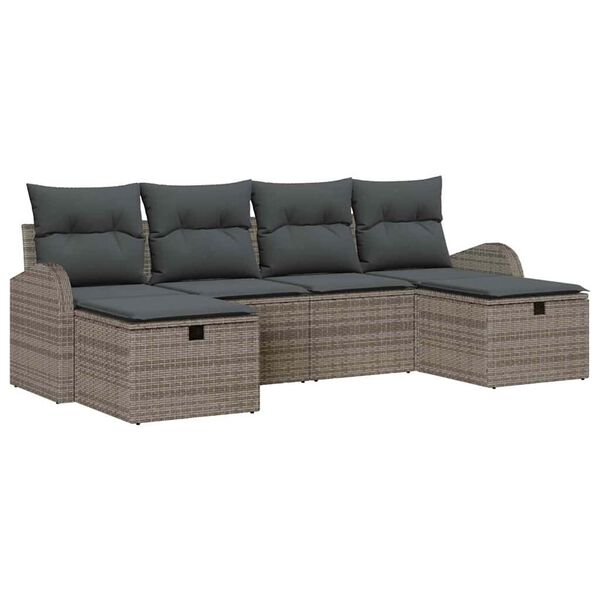 vidaXL Sofa Set mit Kissen mit Speicher 6 pcs Grau Poly-Rattan