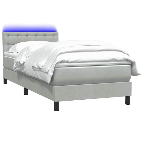 vidaXL Boxspringbett mit Matratze & LED Hellgrau 80x220 cm Samt