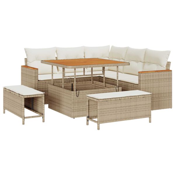 vidaXL Gartensofa-set mit Kissen 8 pcs Beige Poly Rattan