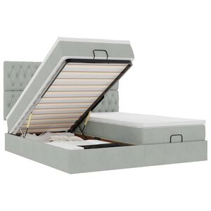 vidaXL Ottoman-Bett mit Matratzen & LEDs Hellgrau 160x200 cm Samt