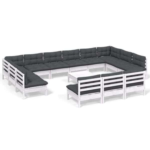 vidaXL 14-tlg. Garten-Lounge-Set mit Kissen Wei&szlig; Kiefer Massivholz
