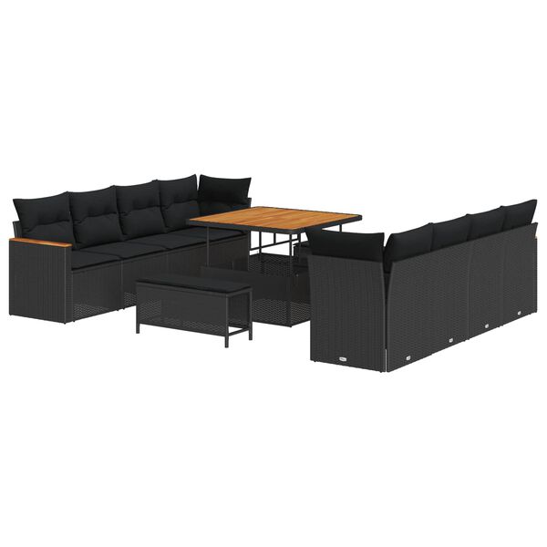 vidaXL Gartensofa-set mit Kissen 12 pcs Schwarz Poly-Rattan