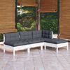 vidaXL 4-tlg. Garten-Lounge-Set mit Kissen Weiß Kiefernholz