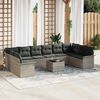vidaXL Garten-Sofa-Set mit Kissen mit Speicher 11 pcs Grau Poly Rattan
