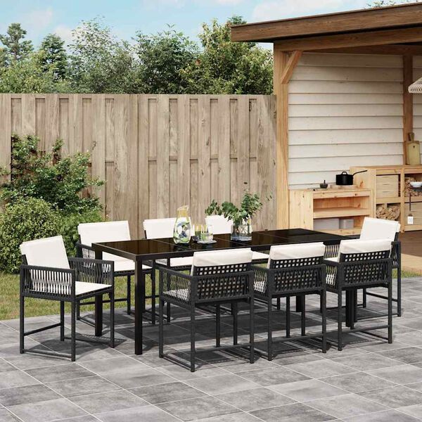 vidaXL Garten Essgruppe 9 pcs Schwarz Poly-Rattan