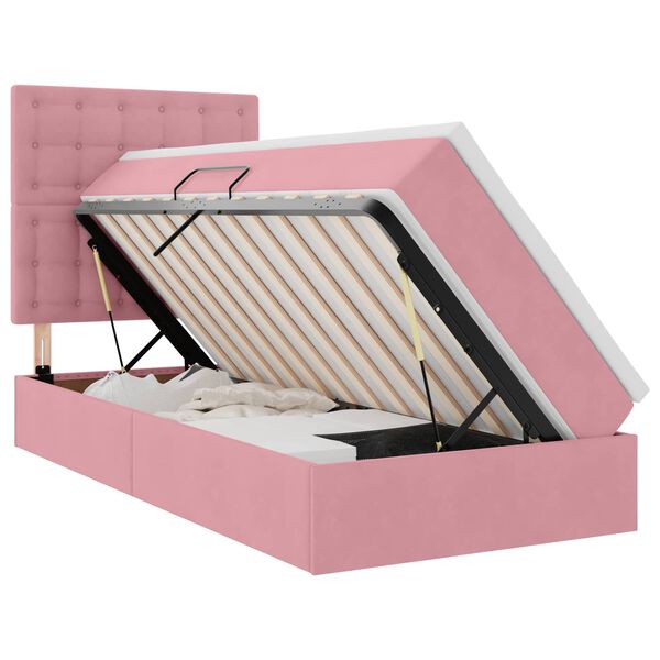 vidaXL Bett mit Stauraum und LED mit Matratze Rosa 90 x 200 cm Samt