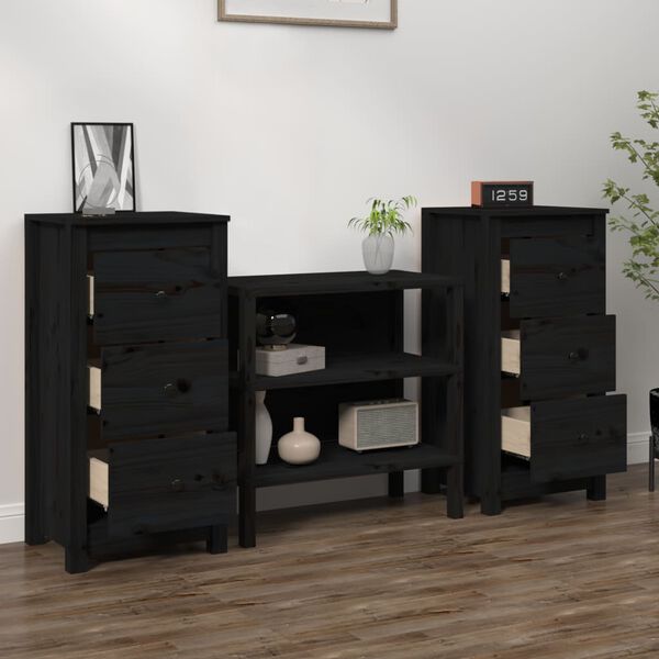 vidaXL Sideboards 2 Stk. Schwarz 40x35x80 cm Massivholz Kiefer
