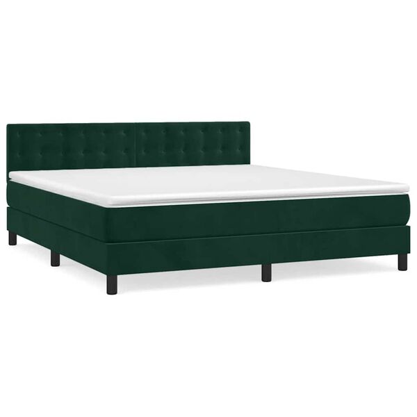 vidaXL Boxspringbett mit Matratze Dunkelgr&uuml;n 160x200 cm Samt