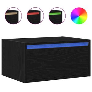 vidaXL Wand-Nachttisch mit LED-Leuchten Schwarz Eichen-Optik