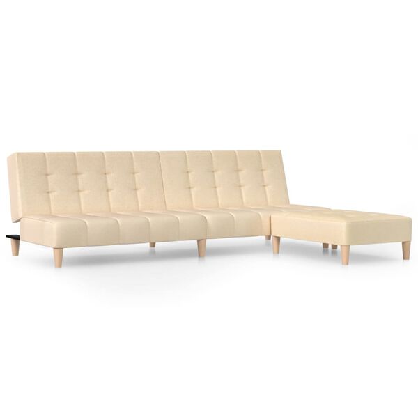 vidaXL Schlafsofa 2-Sitzer mit Fu&szlig;hocker Creme Stoff