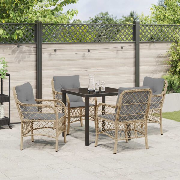 vidaXL Garten Essgruppe mit Kissen 5 pcs Beige Poly-Rattan