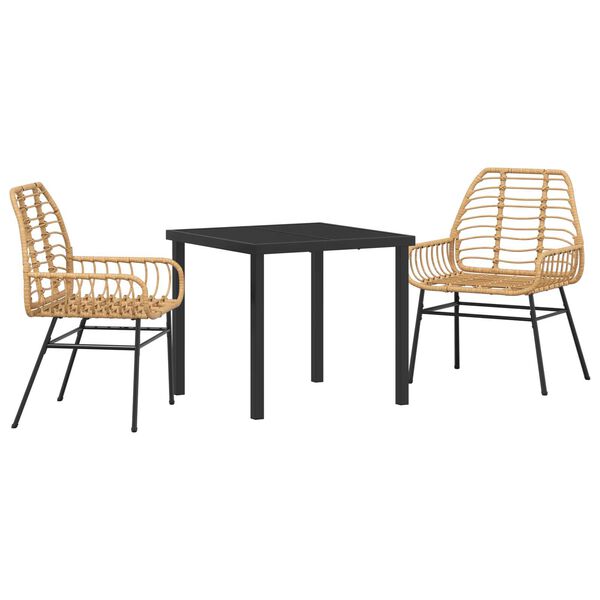 vidaXL Garten Essgruppe 3 pcs Braun Poly-Rattan