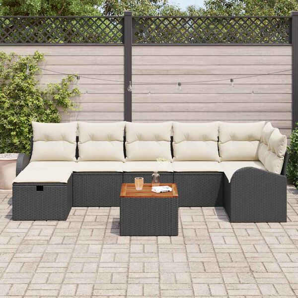 vidaXL Gartensofa-set mit Kissen 8 pcs Schwarz Poly-Rattan