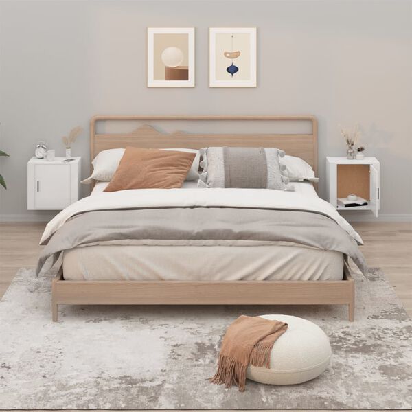 vidaXL Wand-Nachttische 2 Stk. Hochglanz-Wei&szlig; 50x30x47 cm