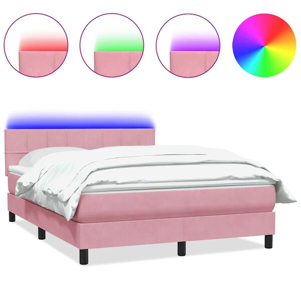 vidaXL Boxspringbett mit Matratze & LED Rosa 160x220 cm Samt