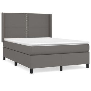 vidaXL Boxspringbett mit Matratze Grau 140x190 cm Kunstleder