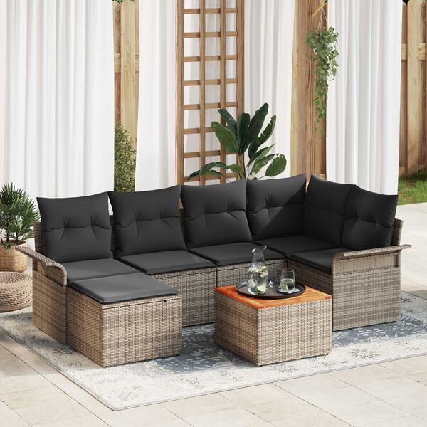 vidaXL Garten-Sofa-Set mit Kissen mit Speicher 7 pcs Grau