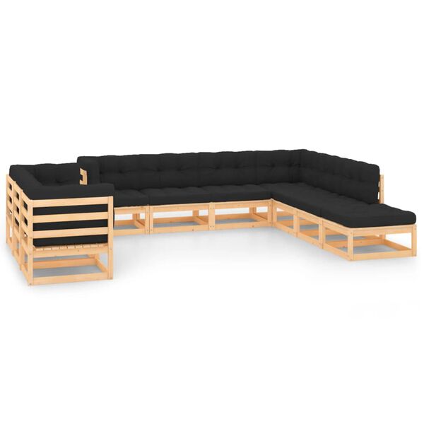 vidaXL 10-tlg. Garten-Lounge-Set mit Kissen Massivholz Kiefer