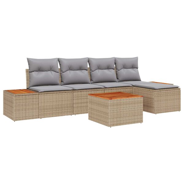 vidaXL Garten-Sofa-Set mit Kissen 6 pcs Beige und Hellgrau Poly Rattan
