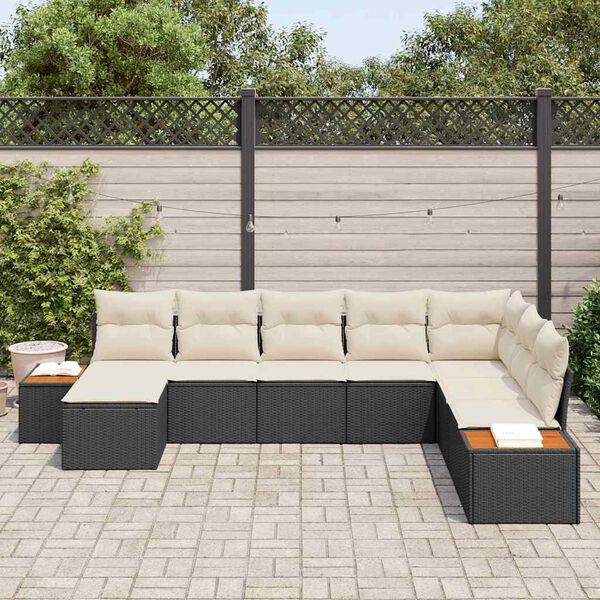 vidaXL Gartensofa-set mit Kissen 9 pcs Schwarz und Creme Polyrattan