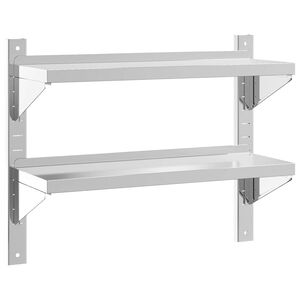 vidaXL Wandregal mit 2 B&ouml;den 75x23,5x60 cm Silbern Edelstahl