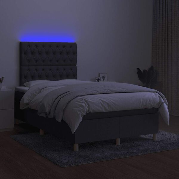 vidaXL Boxspringbett mit Matratze & LED Dunkelgrau 120x190 cm Stoff