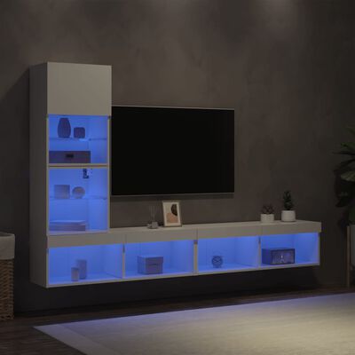 vidaXL 4-tlg. Wohnwand mit LED-Beleuchtung Weiß Holzwerkstoff