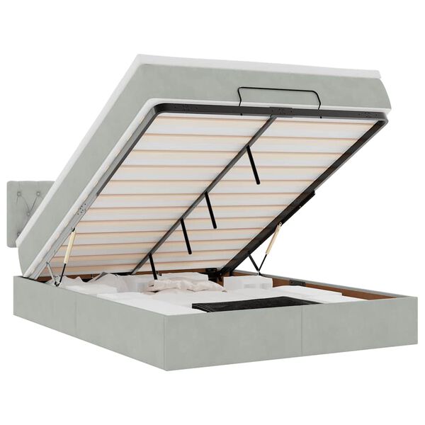 vidaXL Ottoman-Bett mit Matratze Hellgrau 140x190 cm Samt